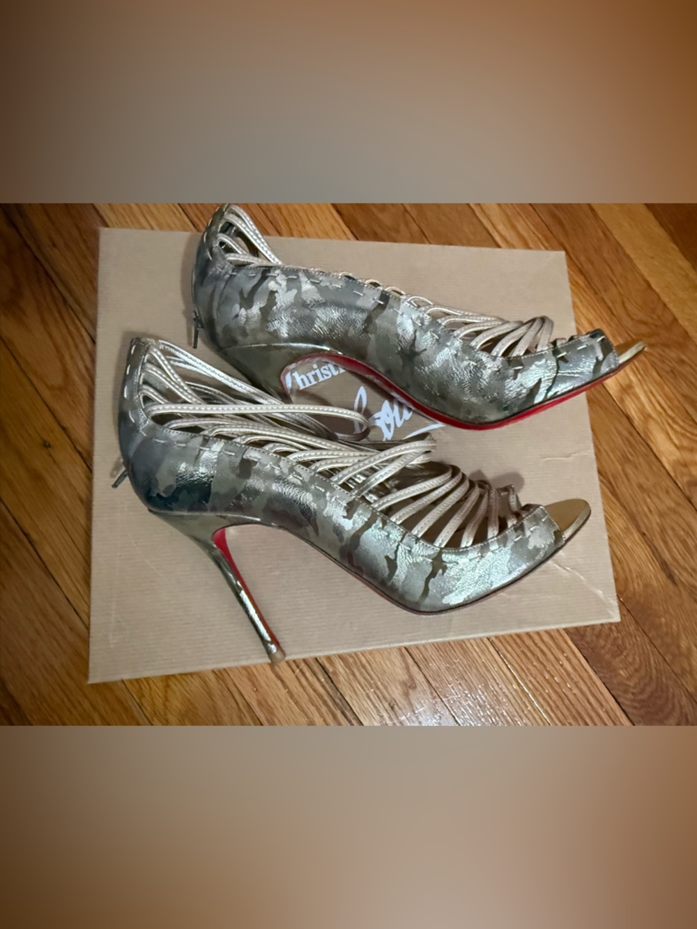 Christian Louboutin Gortika Metallic Gold camo Heels size 38.5